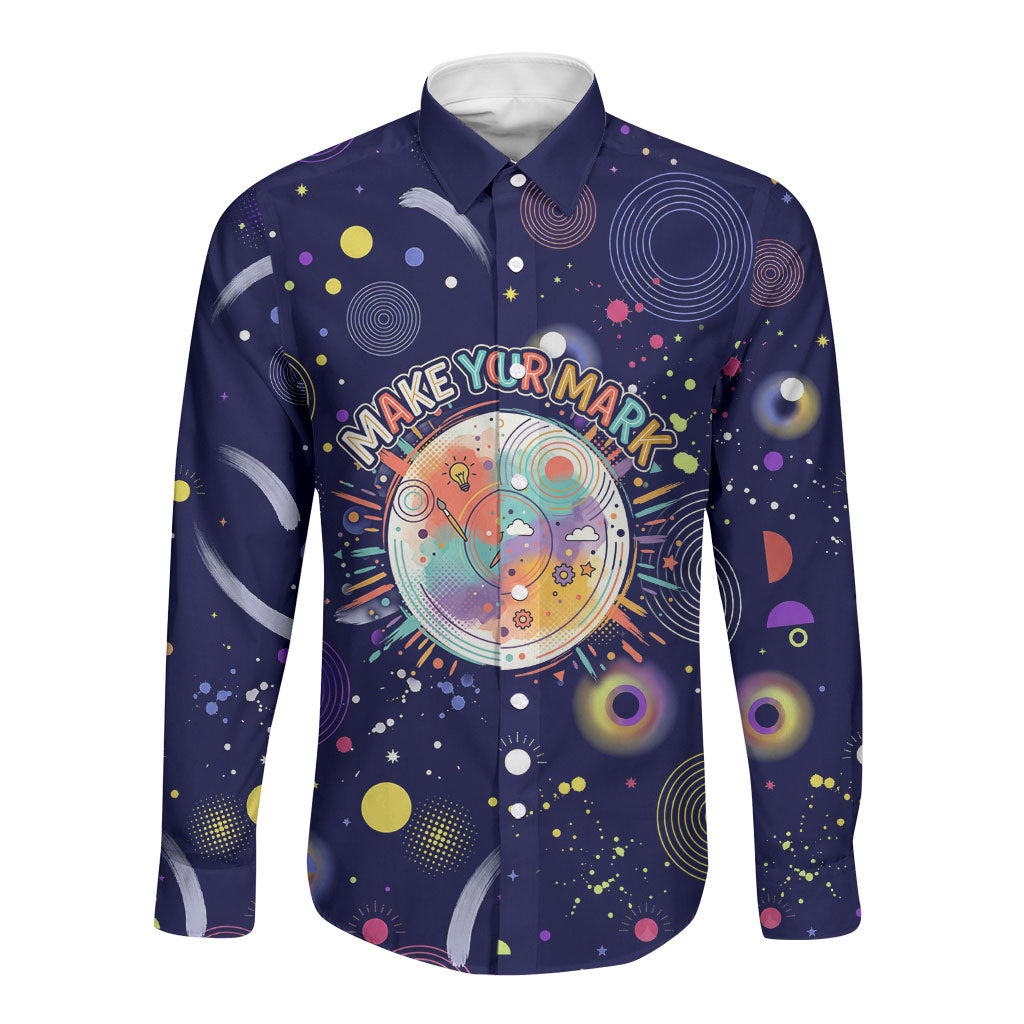 Dot Day Make Your Mark Long Sleeve Button Shirt Colorful Celestial Watercolor Circles And Swirling Polka Dots