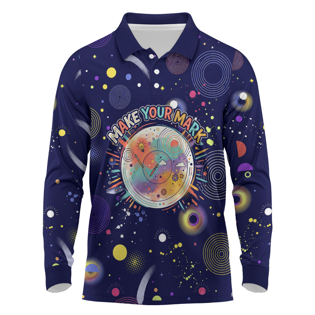 Dot Day Make Your Mark Long Sleeve Polo Shirt Colorful Celestial Watercolor Circles And Swirling Polka Dots