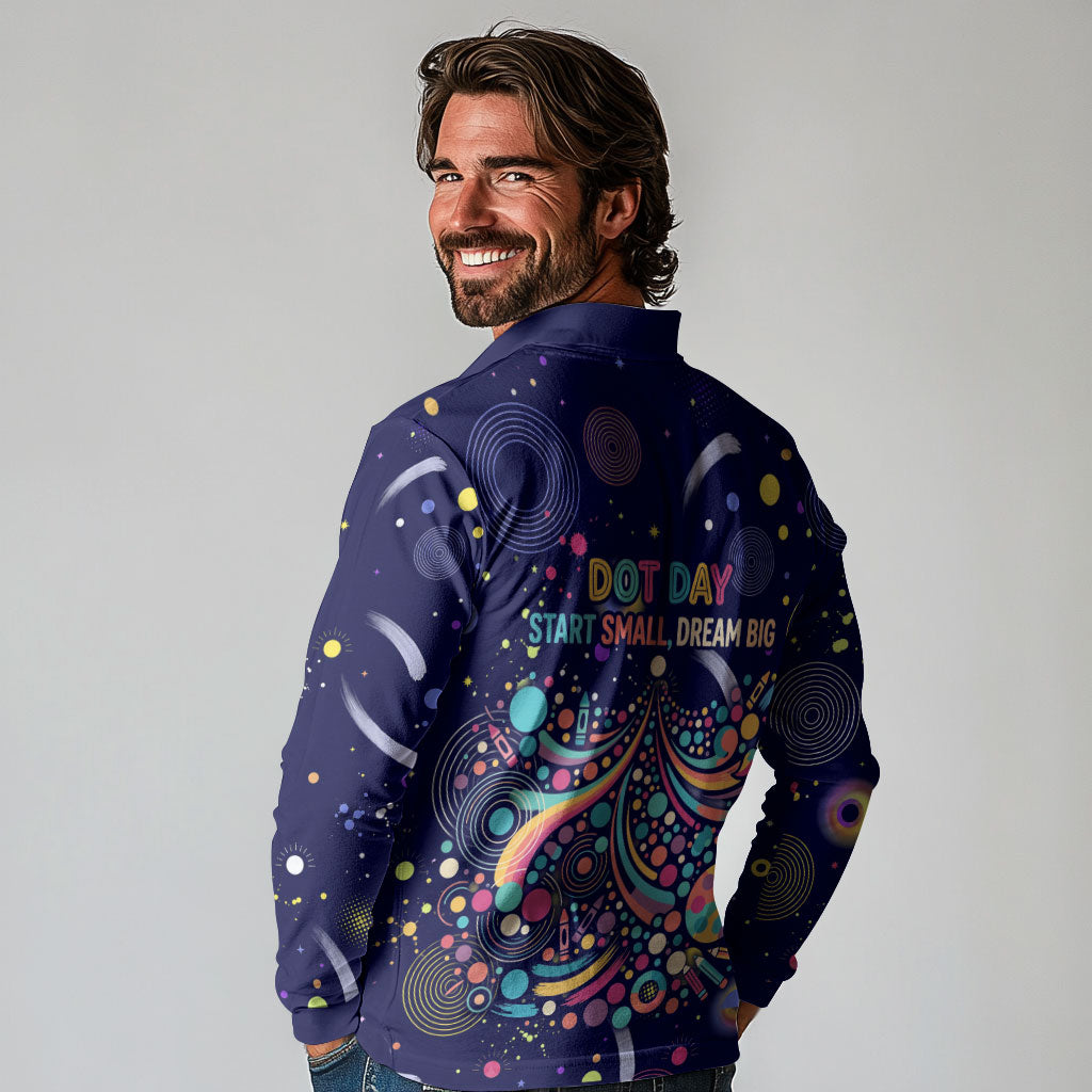 Dot Day Make Your Mark Long Sleeve Polo Shirt Colorful Celestial Watercolor Circles And Swirling Polka Dots