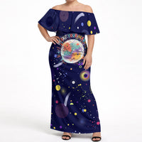 Dot Day Make Your Mark Off Shoulder Maxi Dress Colorful Celestial Watercolor Circles And Swirling Polka Dots