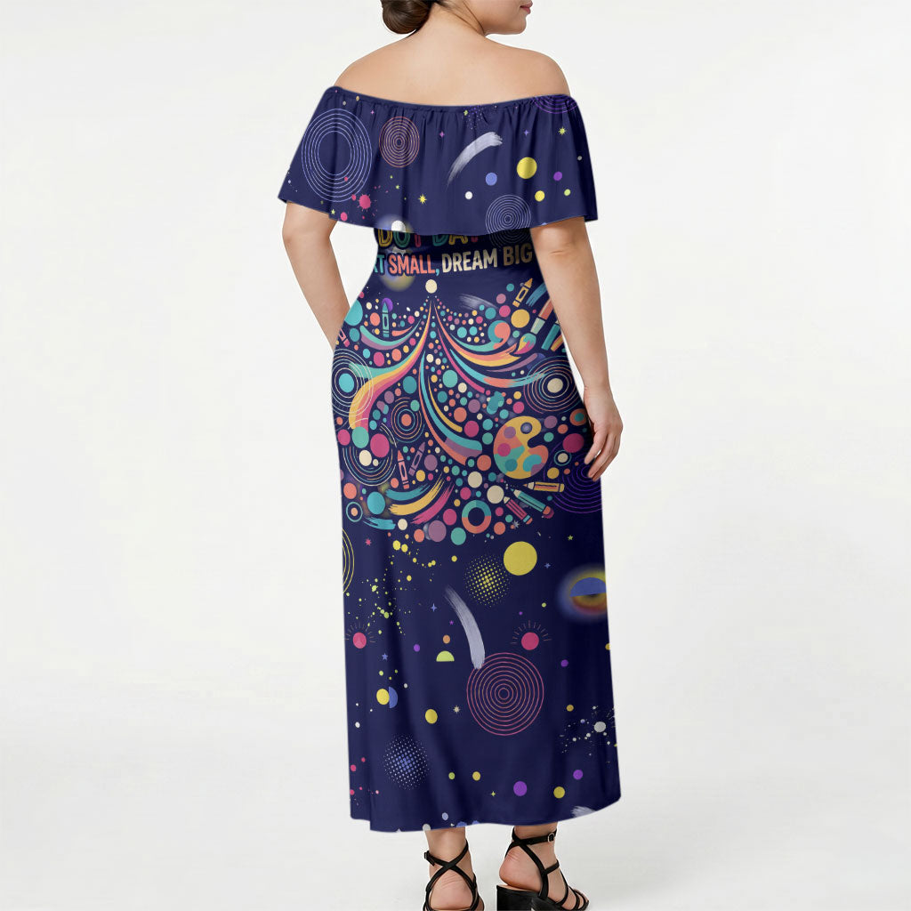 Dot Day Make Your Mark Off Shoulder Maxi Dress Colorful Celestial Watercolor Circles And Swirling Polka Dots