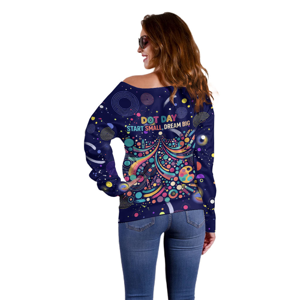 Dot Day Make Your Mark Off Shoulder Sweater Colorful Celestial Watercolor Circles And Swirling Polka Dots