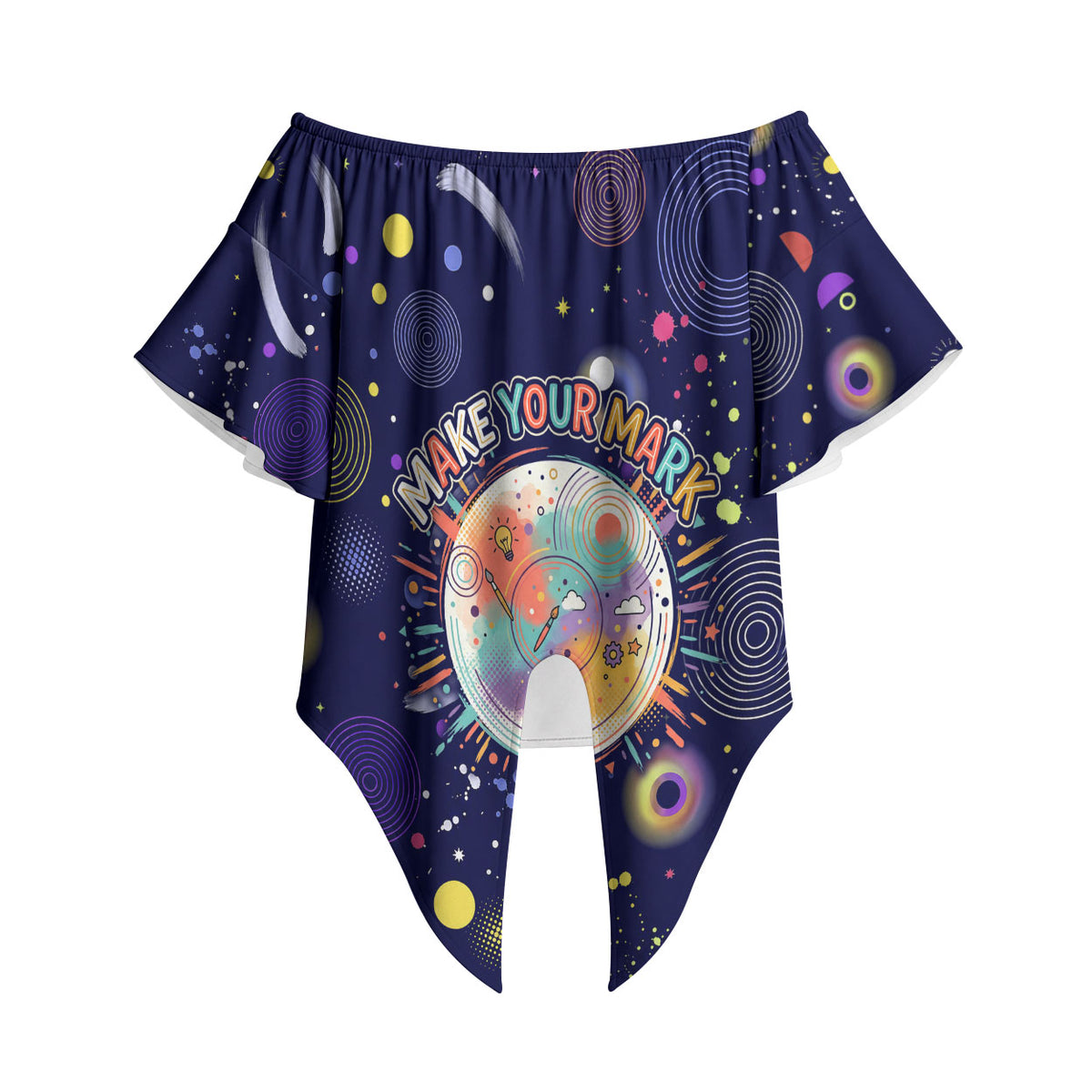 Dot Day Make Your Mark Off Shoulder Wrap Waist Top Colorful Celestial Watercolor Circles And Swirling Polka Dots