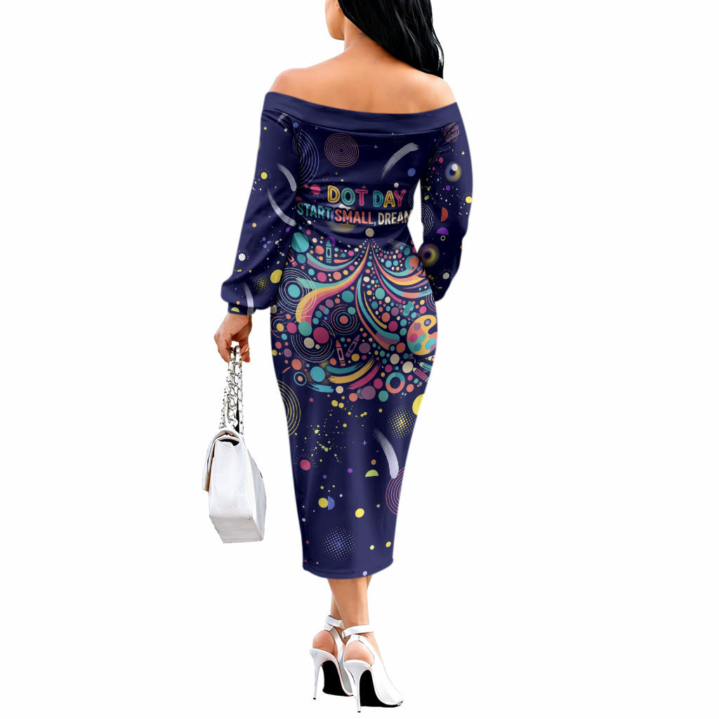 Dot Day Make Your Mark Off The Shoulder Long Sleeve Dress Colorful Celestial Watercolor Circles And Swirling Polka Dots
