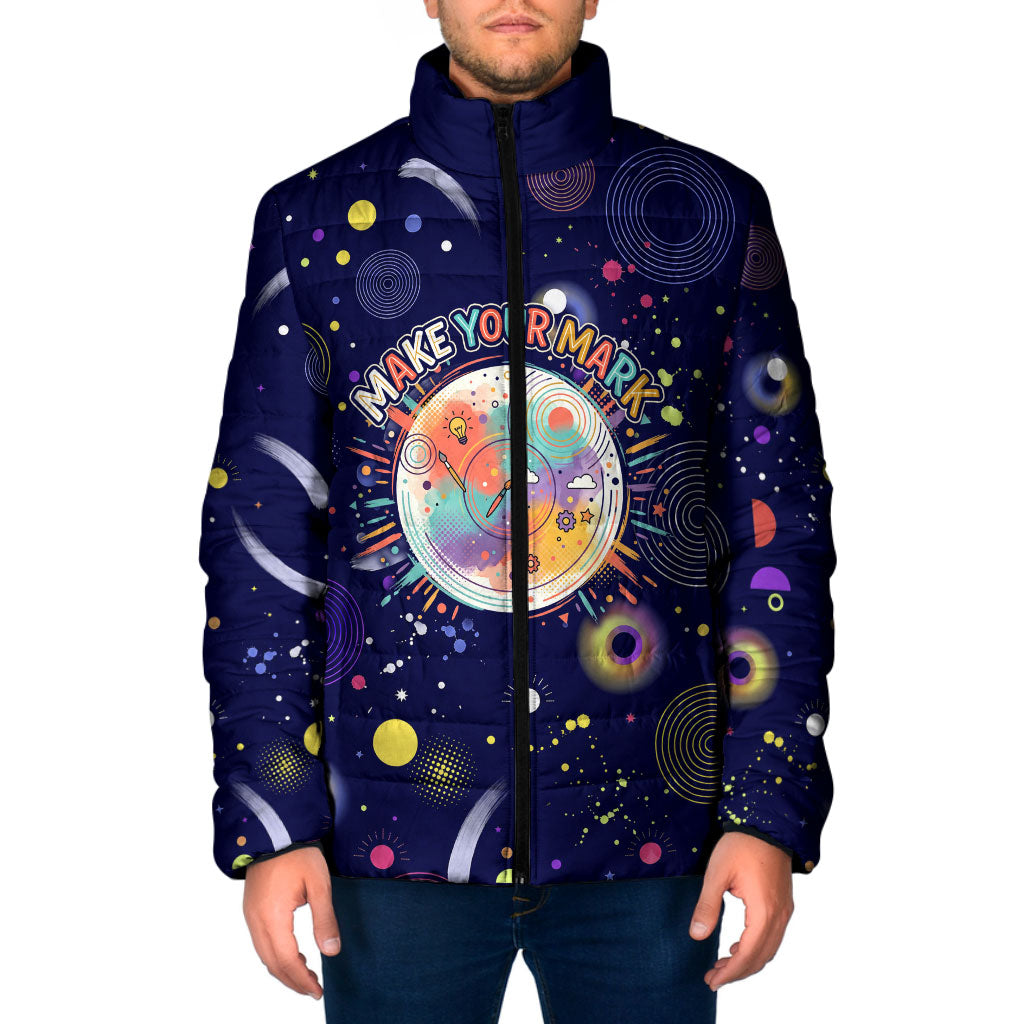Dot Day Make Your Mark Padded Jacket Colorful Celestial Watercolor Circles And Swirling Polka Dots