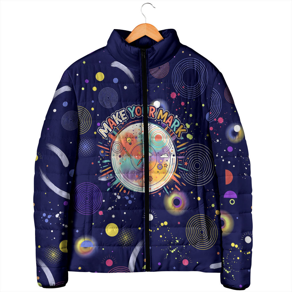 Dot Day Make Your Mark Padded Jacket Colorful Celestial Watercolor Circles And Swirling Polka Dots