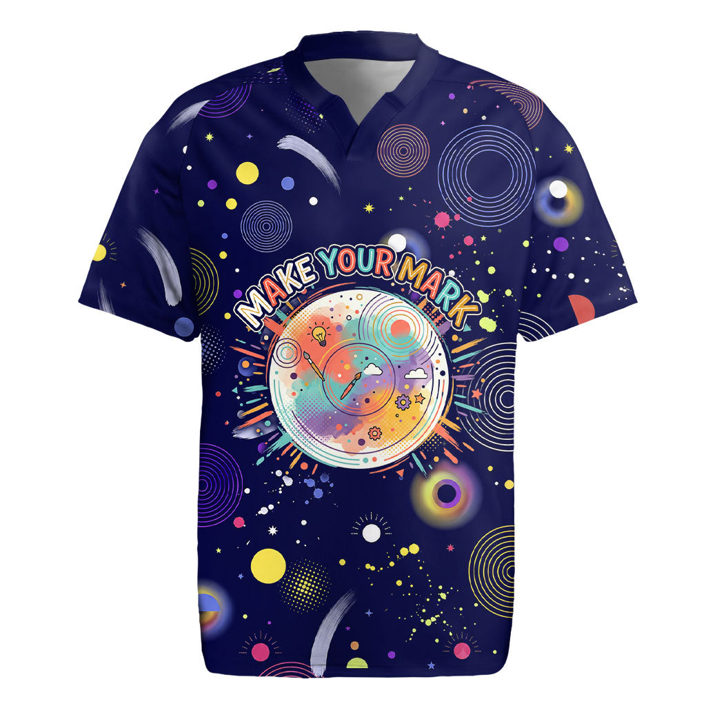 Dot Day Make Your Mark Rugby Jersey Colorful Celestial Watercolor Circles And Swirling Polka Dots