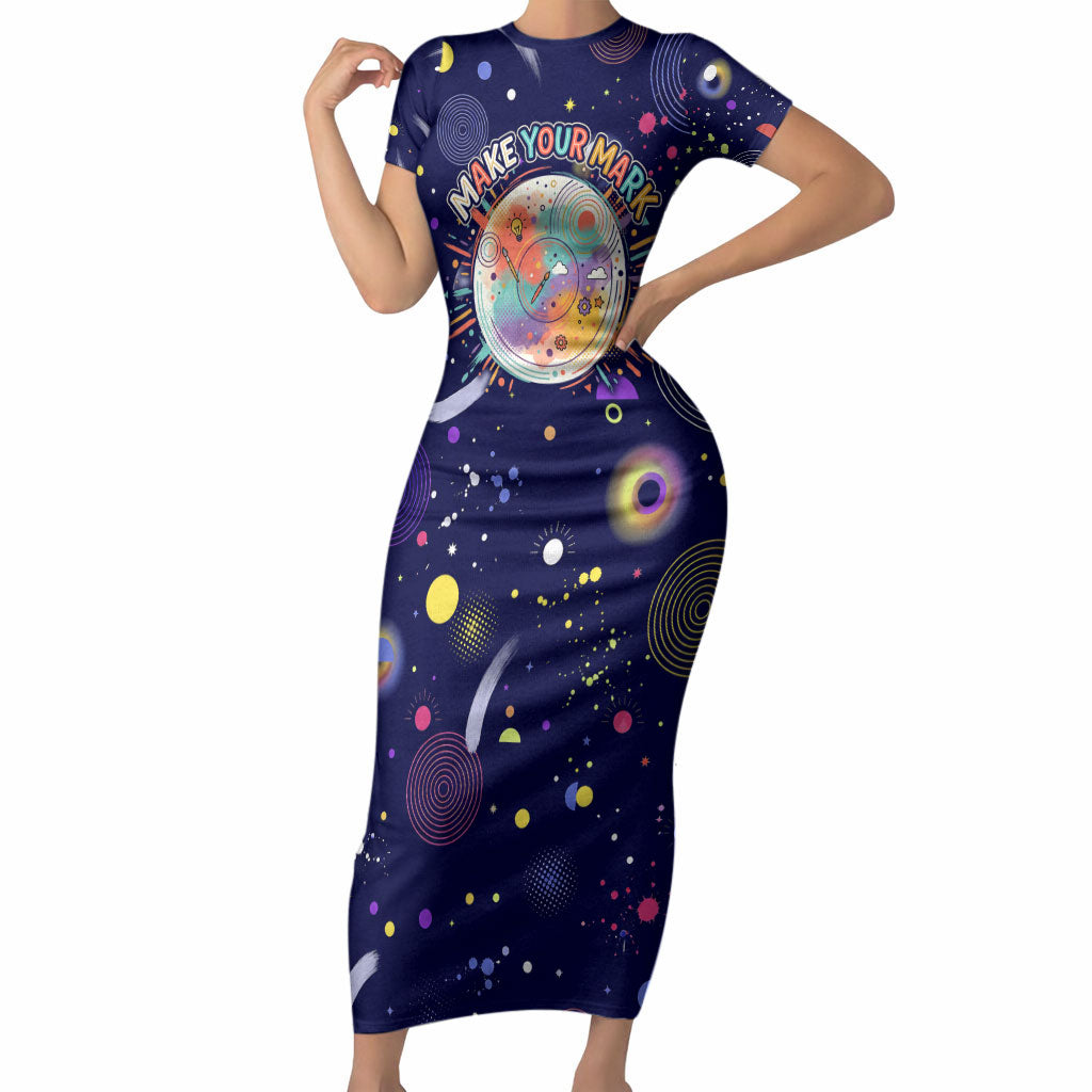 Dot Day Make Your Mark Short Sleeve Bodycon Dress Colorful Celestial Watercolor Circles And Swirling Polka Dots