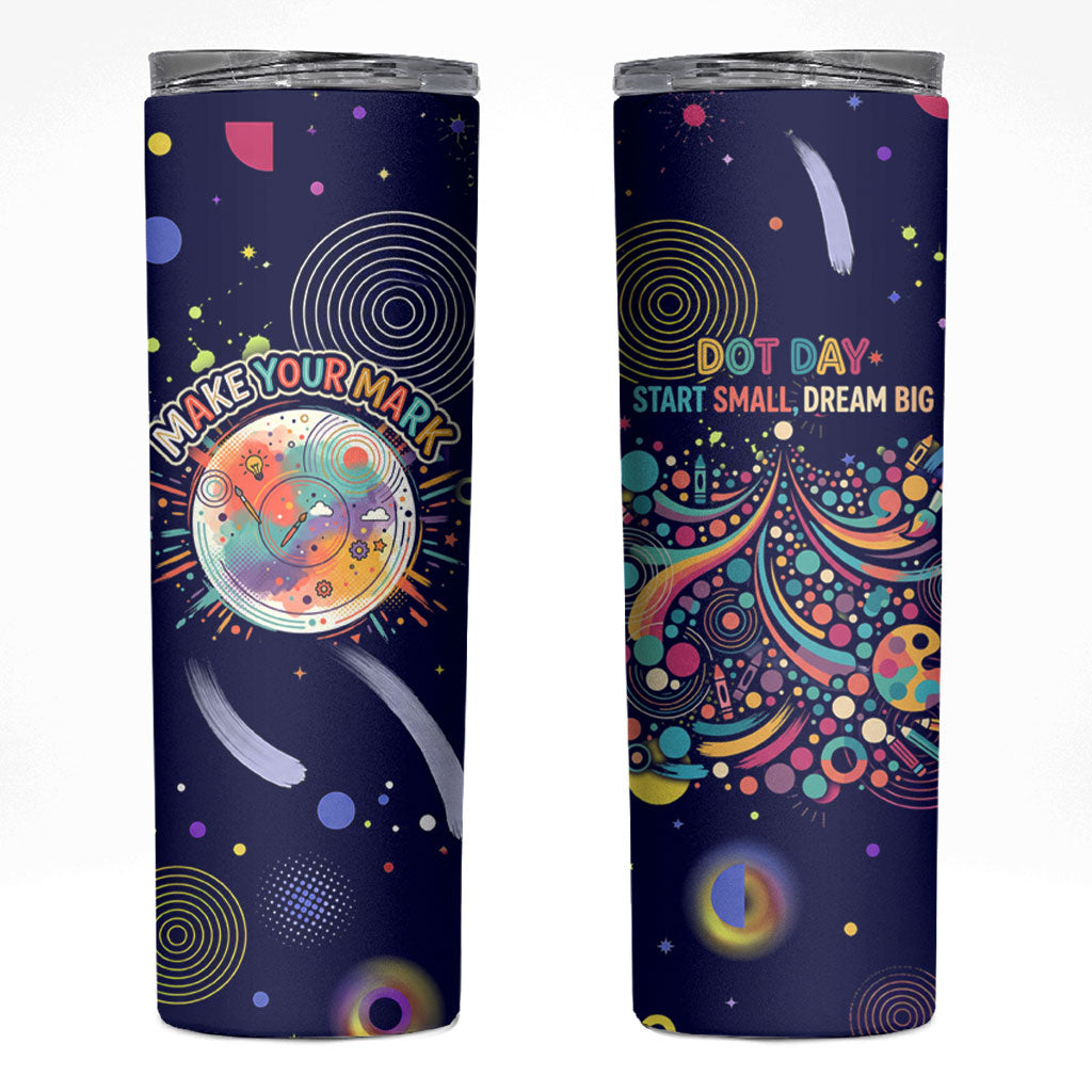 Dot Day Make Your Mark Skinny Tumbler Colorful Celestial Watercolor Circles And Swirling Polka Dots
