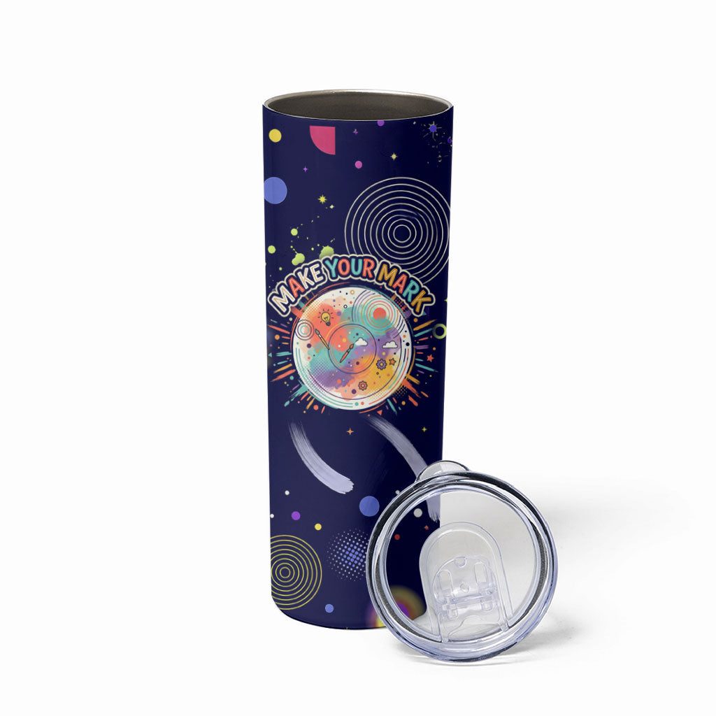 Dot Day Make Your Mark Skinny Tumbler Colorful Celestial Watercolor Circles And Swirling Polka Dots