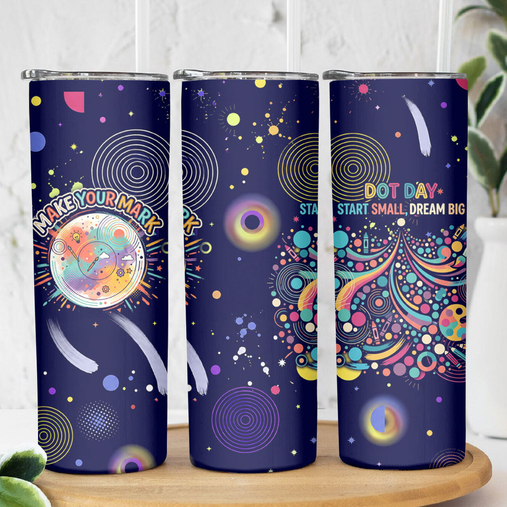 Dot Day Make Your Mark Skinny Tumbler Colorful Celestial Watercolor Circles And Swirling Polka Dots