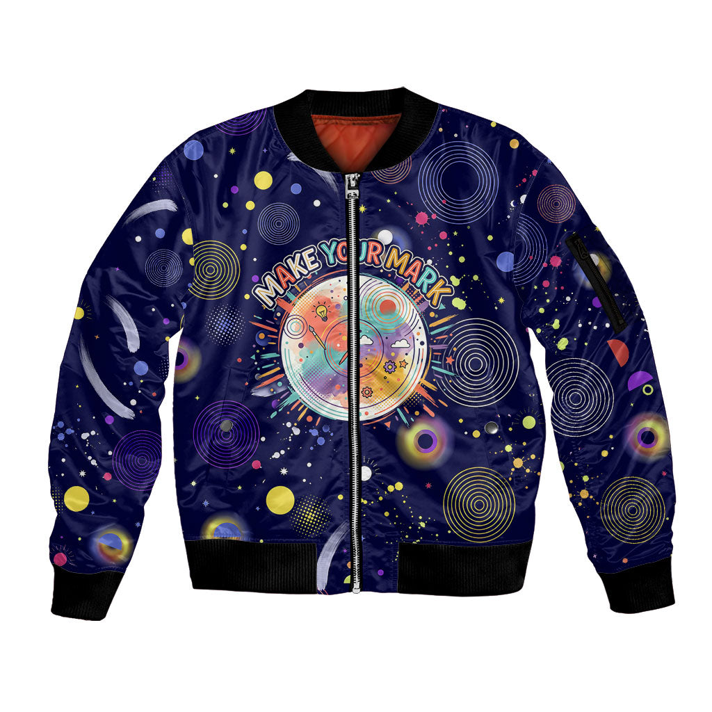 Dot Day Make Your Mark Sleeve Zip Bomber Jacket Colorful Celestial Watercolor Circles And Swirling Polka Dots