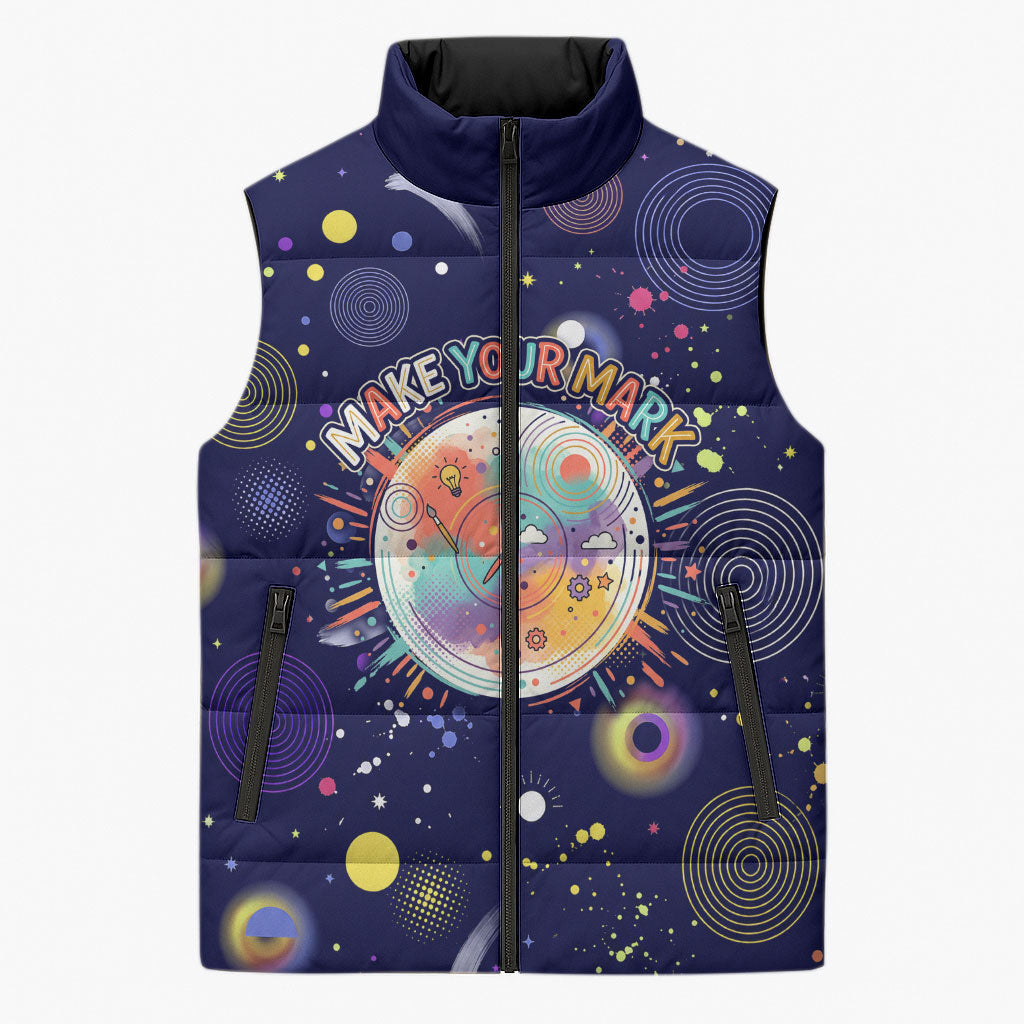 Dot Day Make Your Mark Sleeveless Puffer Jacket Colorful Celestial Watercolor Circles And Swirling Polka Dots