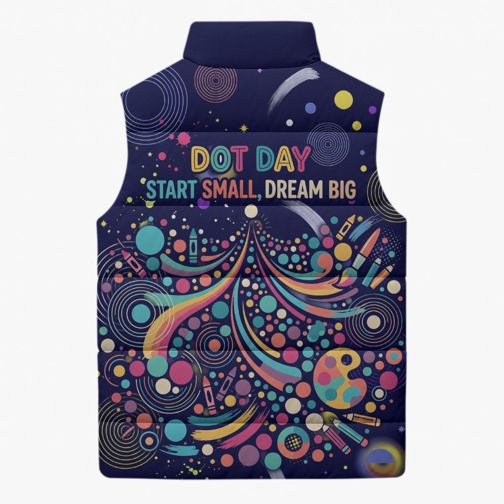 Dot Day Make Your Mark Sleeveless Puffer Jacket Colorful Celestial Watercolor Circles And Swirling Polka Dots