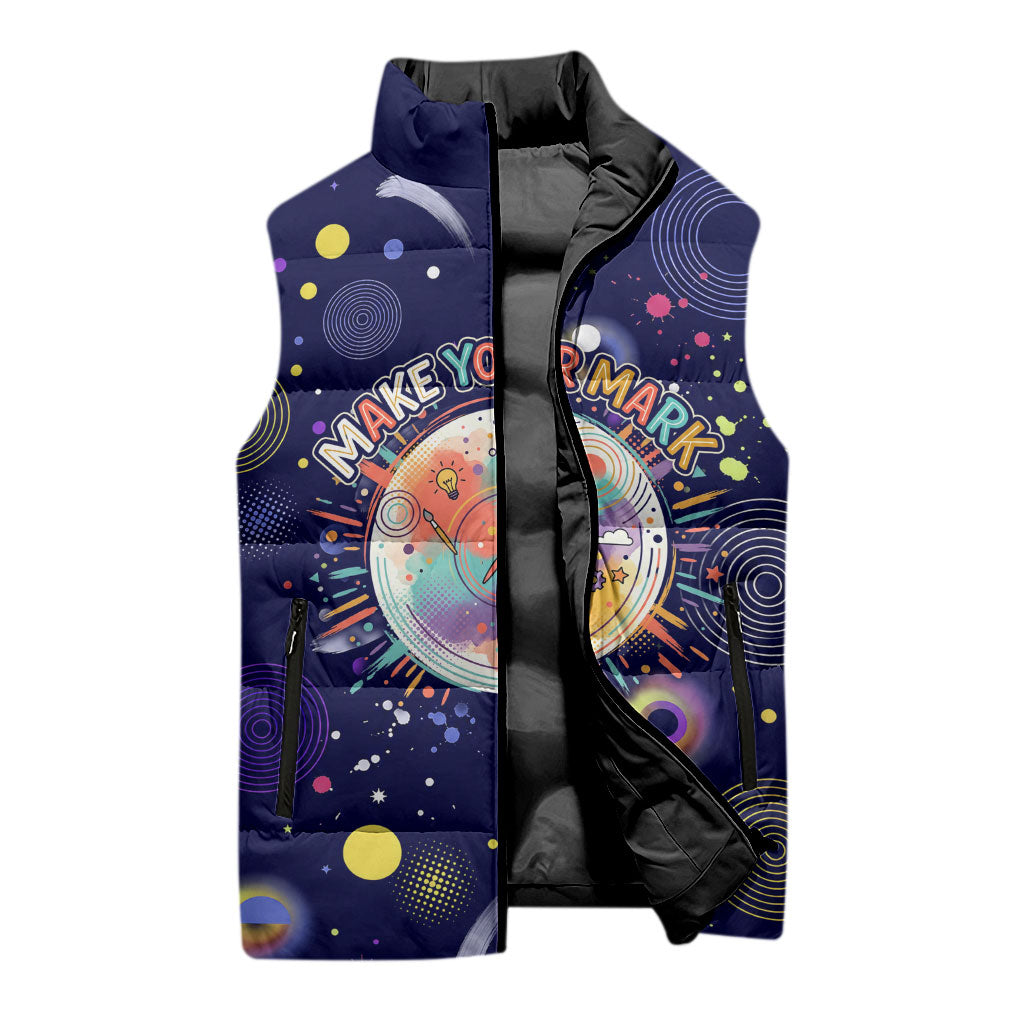 Dot Day Make Your Mark Sleeveless Puffer Jacket Colorful Celestial Watercolor Circles And Swirling Polka Dots