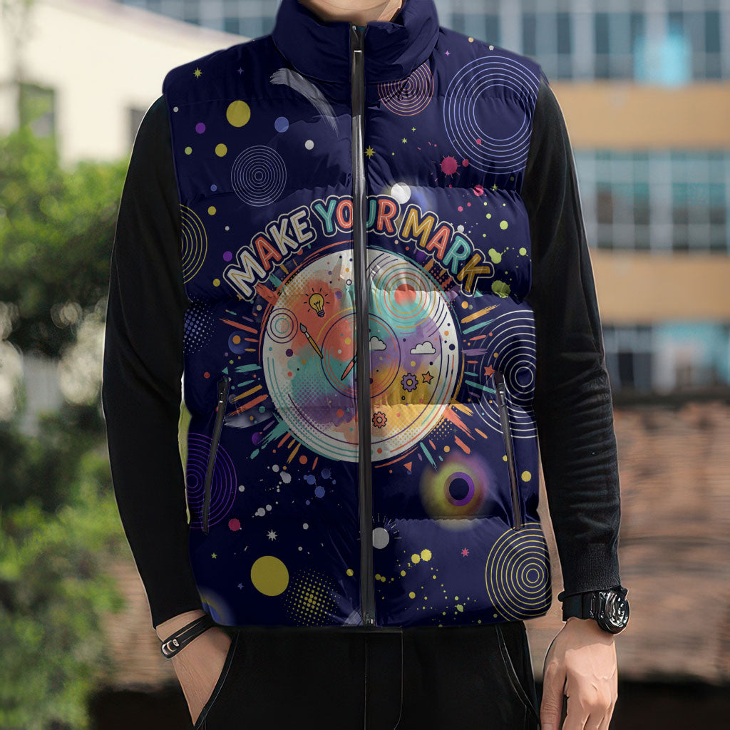 Dot Day Make Your Mark Sleeveless Puffer Jacket Colorful Celestial Watercolor Circles And Swirling Polka Dots
