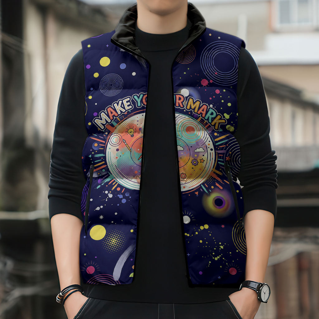 Dot Day Make Your Mark Sleeveless Puffer Jacket Colorful Celestial Watercolor Circles And Swirling Polka Dots