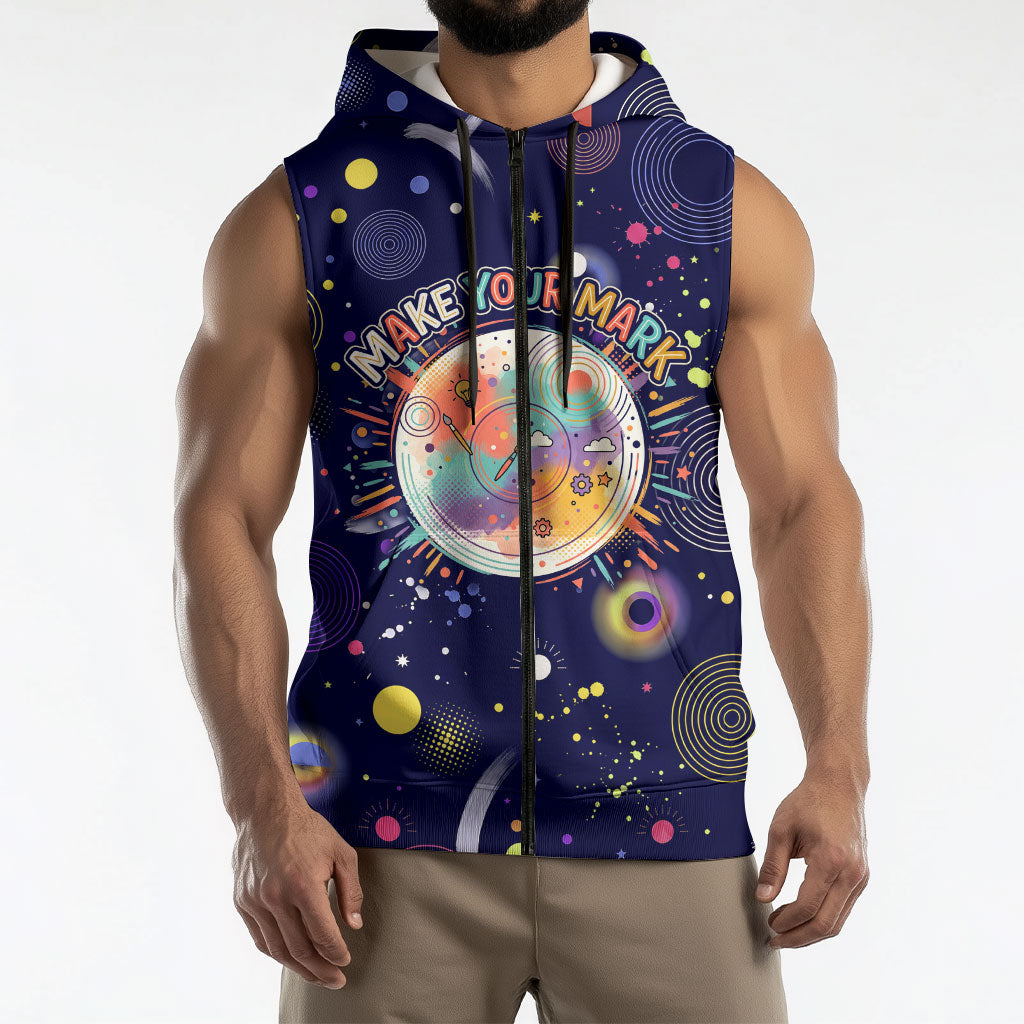 Dot Day Make Your Mark Sleeveless Zip Hoodie Colorful Celestial Watercolor Circles And Swirling Polka Dots