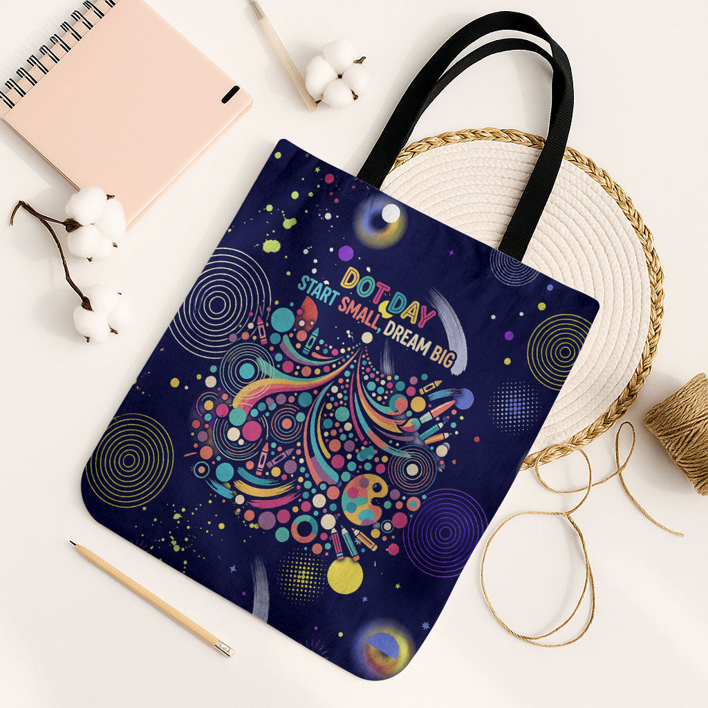 Dot Day Make Your Mark Tote Bag Colorful Celestial Watercolor Circles And Swirling Polka Dots