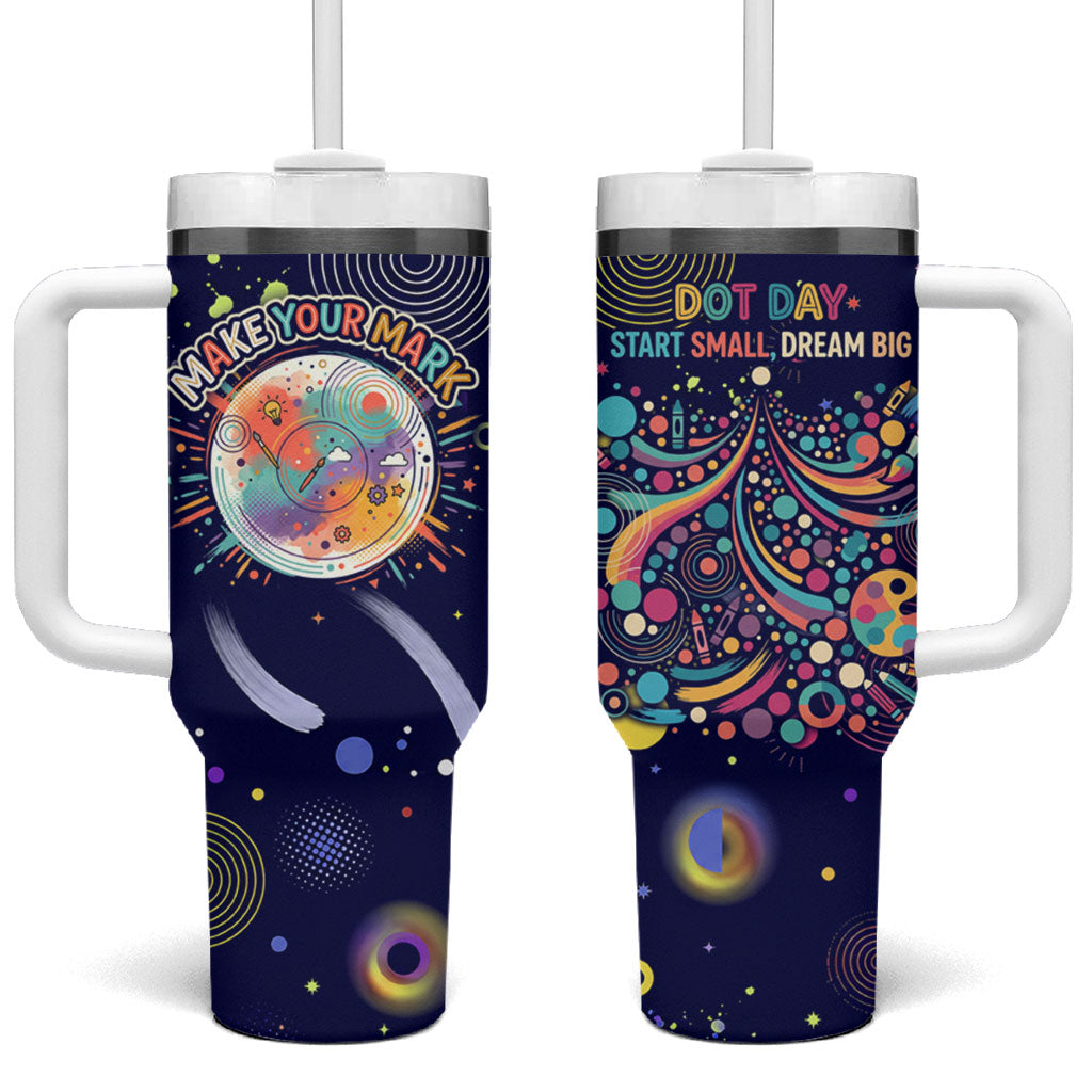 Dot Day Make Your Mark Tumbler With Handle Colorful Celestial Watercolor Circles And Swirling Polka Dots