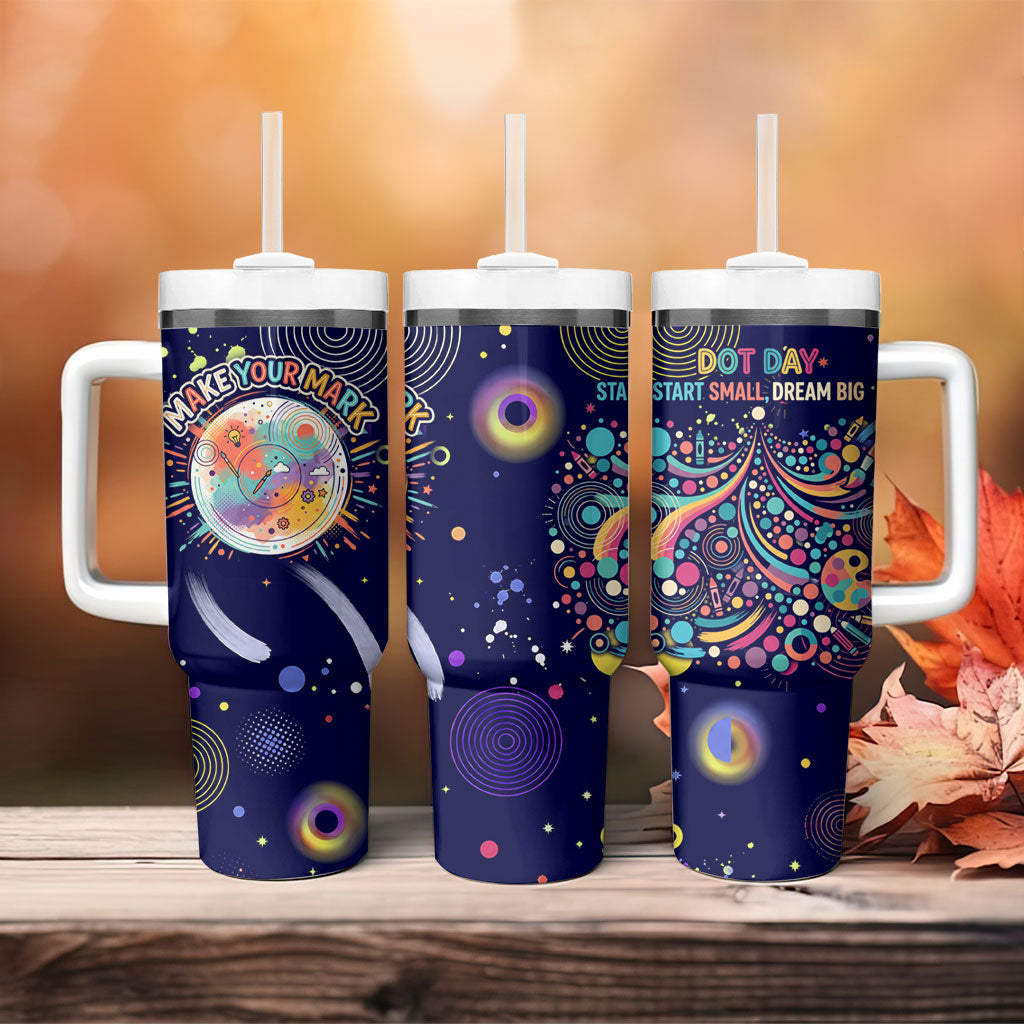 Dot Day Make Your Mark Tumbler With Handle Colorful Celestial Watercolor Circles And Swirling Polka Dots