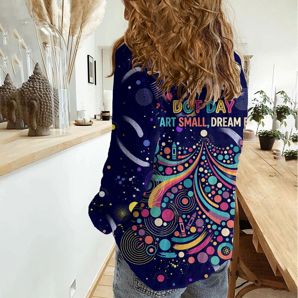 Dot Day Make Your Mark Women Casual Shirt Colorful Celestial Watercolor Circles And Swirling Polka Dots