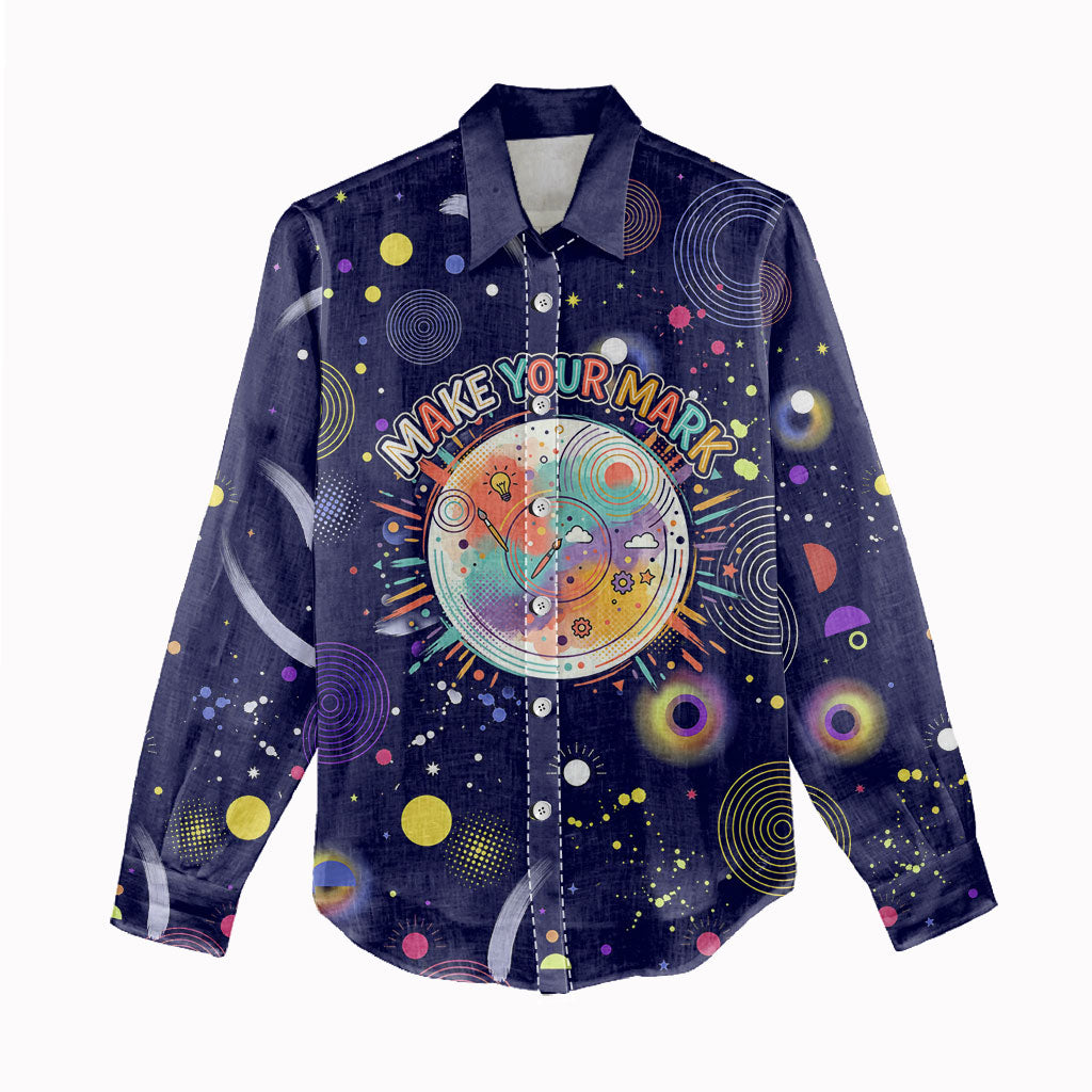 Dot Day Make Your Mark Women Casual Shirt Colorful Celestial Watercolor Circles And Swirling Polka Dots