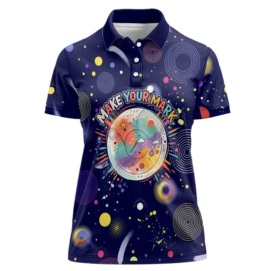 Dot Day Make Your Mark Women Polo Shirt Colorful Celestial Watercolor Circles And Swirling Polka Dots