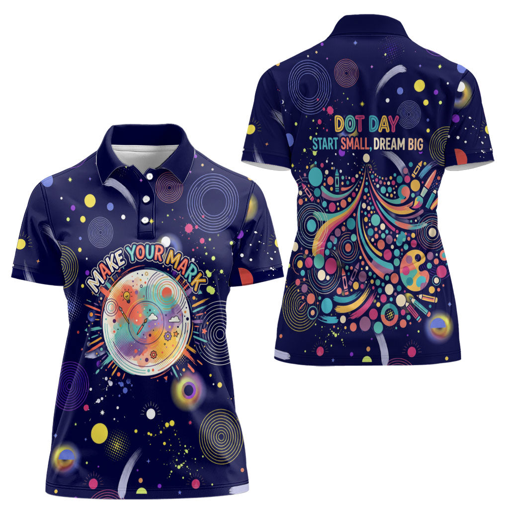 Dot Day Make Your Mark Women Polo Shirt Colorful Celestial Watercolor Circles And Swirling Polka Dots