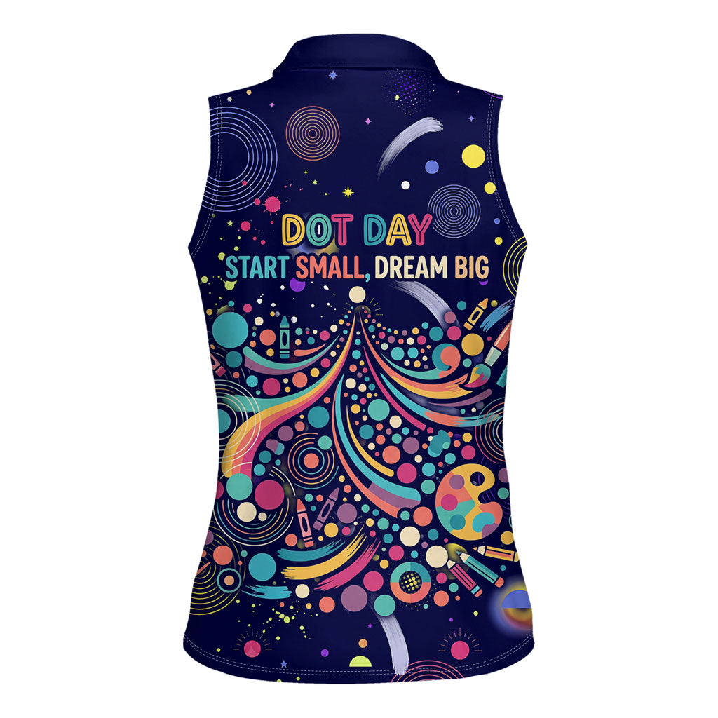 Dot Day Make Your Mark Women Sleeveless Polo Shirt Colorful Celestial Watercolor Circles And Swirling Polka Dots