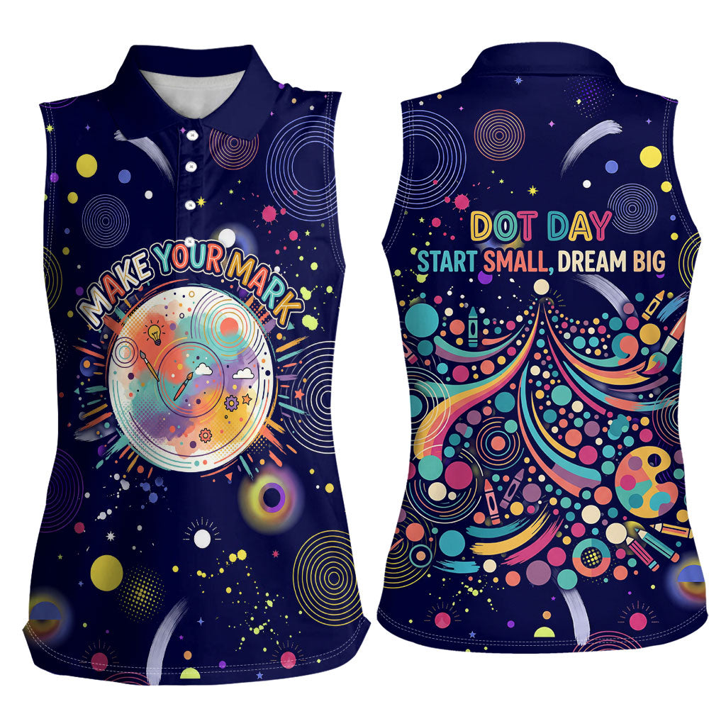 Dot Day Make Your Mark Women Sleeveless Polo Shirt Colorful Celestial Watercolor Circles And Swirling Polka Dots