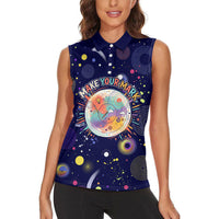 Dot Day Make Your Mark Women Sleeveless Polo Shirt Colorful Celestial Watercolor Circles And Swirling Polka Dots