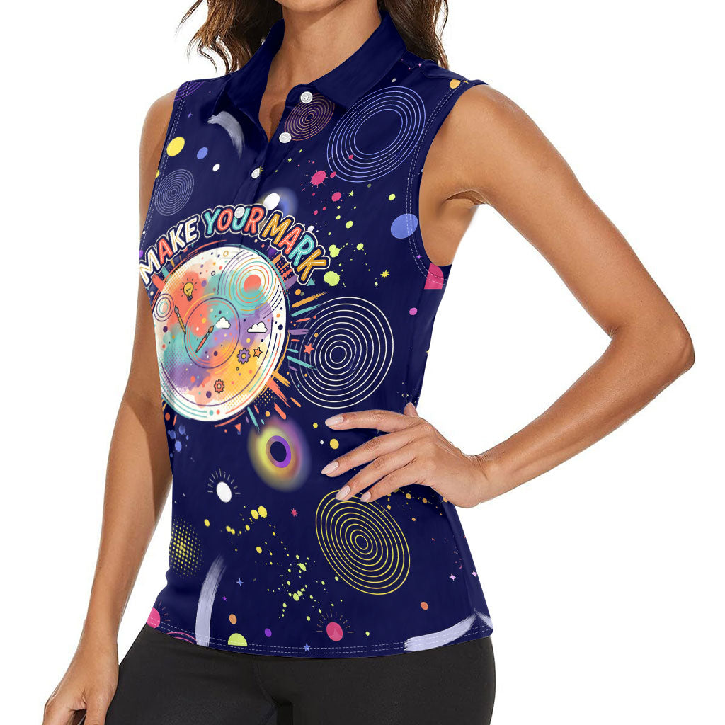 Dot Day Make Your Mark Women Sleeveless Polo Shirt Colorful Celestial Watercolor Circles And Swirling Polka Dots