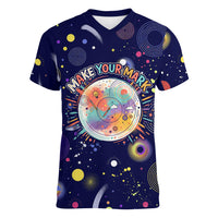Dot Day Make Your Mark Women V-Neck T-Shirt Colorful Celestial Watercolor Circles And Swirling Polka Dots