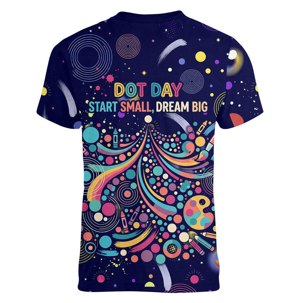 Dot Day Make Your Mark Women V-Neck T-Shirt Colorful Celestial Watercolor Circles And Swirling Polka Dots