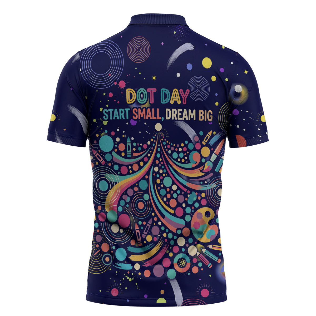 Dot Day Make Your Mark Zipper Polo Shirt Colorful Celestial Watercolor Circles And Swirling Polka Dots