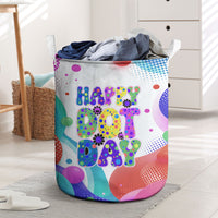 Happy Dot Day Laundry Basket Colorful Swirling Polka Dots and Whimsical Smiley Flowers