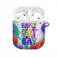 Happy Dot Day AirPods Case Colorful Swirling Polka Dots and Whimsical Smiley Flowers