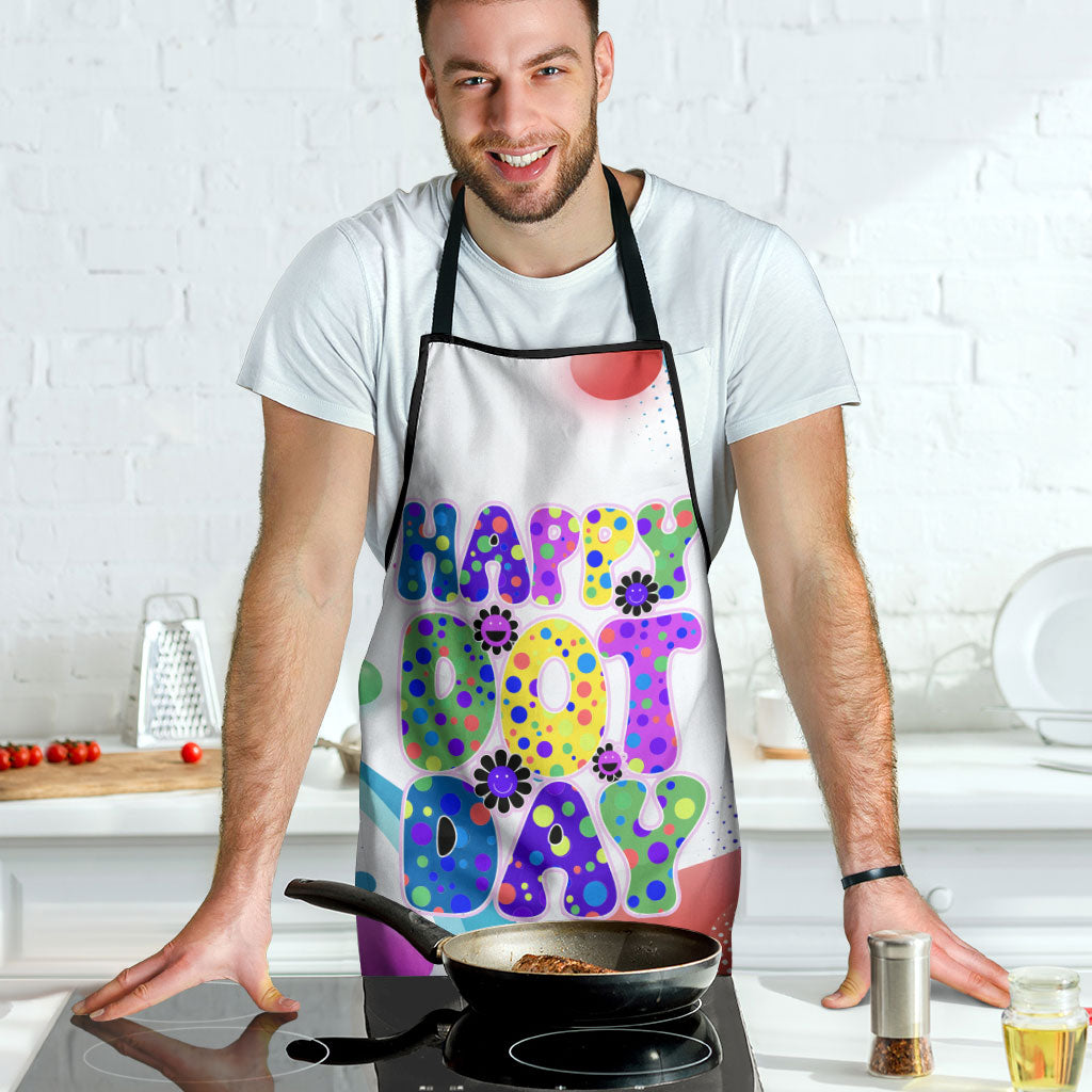 Happy Dot Day Apron Colorful Swirling Polka Dots and Whimsical Smiley Flowers