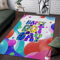 Happy Dot Day Area Rug Colorful Swirling Polka Dots and Whimsical Smiley Flowers