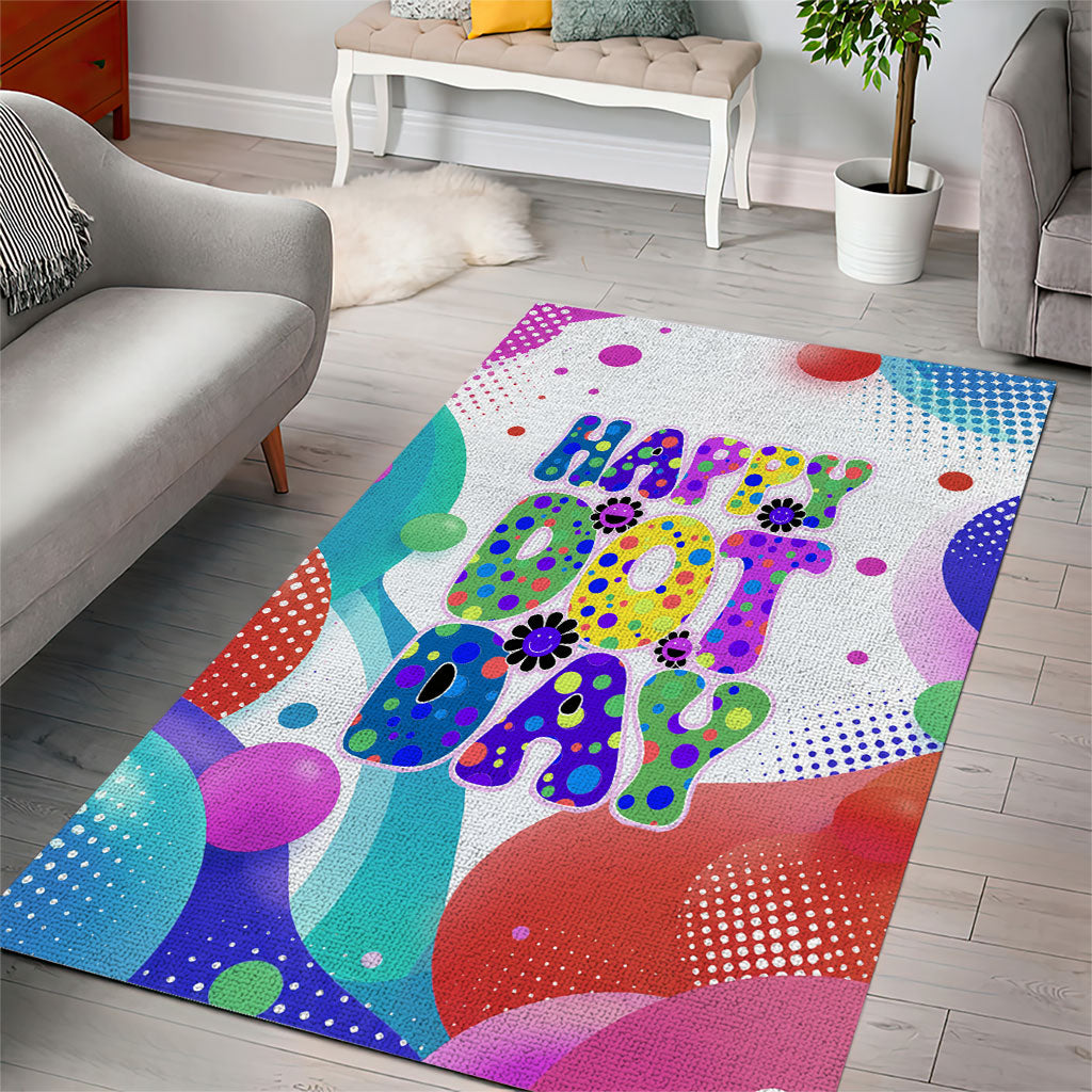 Happy Dot Day Area Rug Colorful Swirling Polka Dots and Whimsical Smiley Flowers