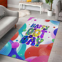 Happy Dot Day Area Rug Colorful Swirling Polka Dots and Whimsical Smiley Flowers