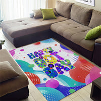 Happy Dot Day Area Rug Colorful Swirling Polka Dots and Whimsical Smiley Flowers
