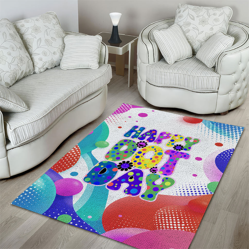 Happy Dot Day Area Rug Colorful Swirling Polka Dots and Whimsical Smiley Flowers