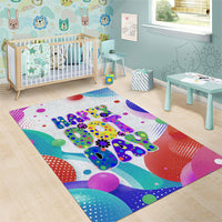 Happy Dot Day Area Rug Colorful Swirling Polka Dots and Whimsical Smiley Flowers