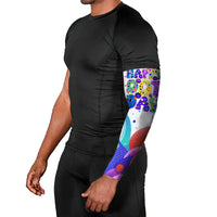 Happy Dot Day Arm Sleeves Colorful Swirling Polka Dots and Whimsical Smiley Flowers