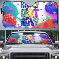 Happy Dot Day Auto Sun Shade Colorful Swirling Polka Dots and Whimsical Smiley Flowers