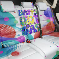 Happy Dot Day Back Car Seat Cover Colorful Swirling Polka Dots and Whimsical Smiley Flowers
