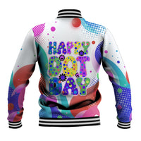 Happy Dot Day Baseball Jacket Colorful Swirling Polka Dots and Whimsical Smiley Flowers