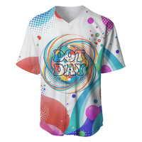 Happy Dot Day Baseball Jersey Colorful Swirling Polka Dots and Whimsical Smiley Flowers
